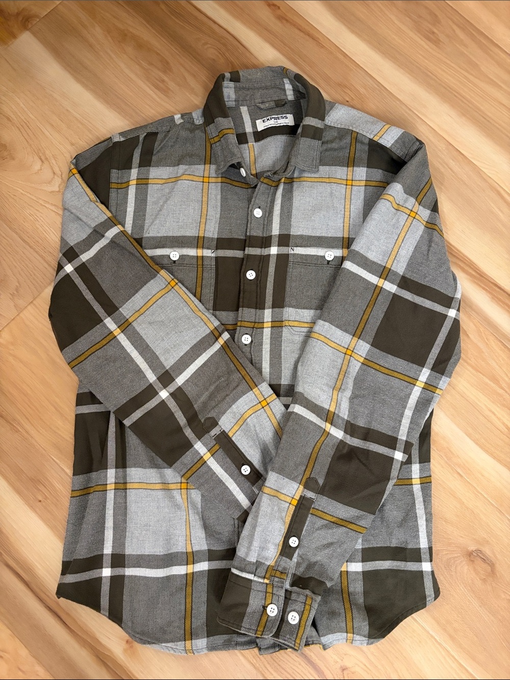 Express Gray & Yellow Plaid Button-Down Shirt